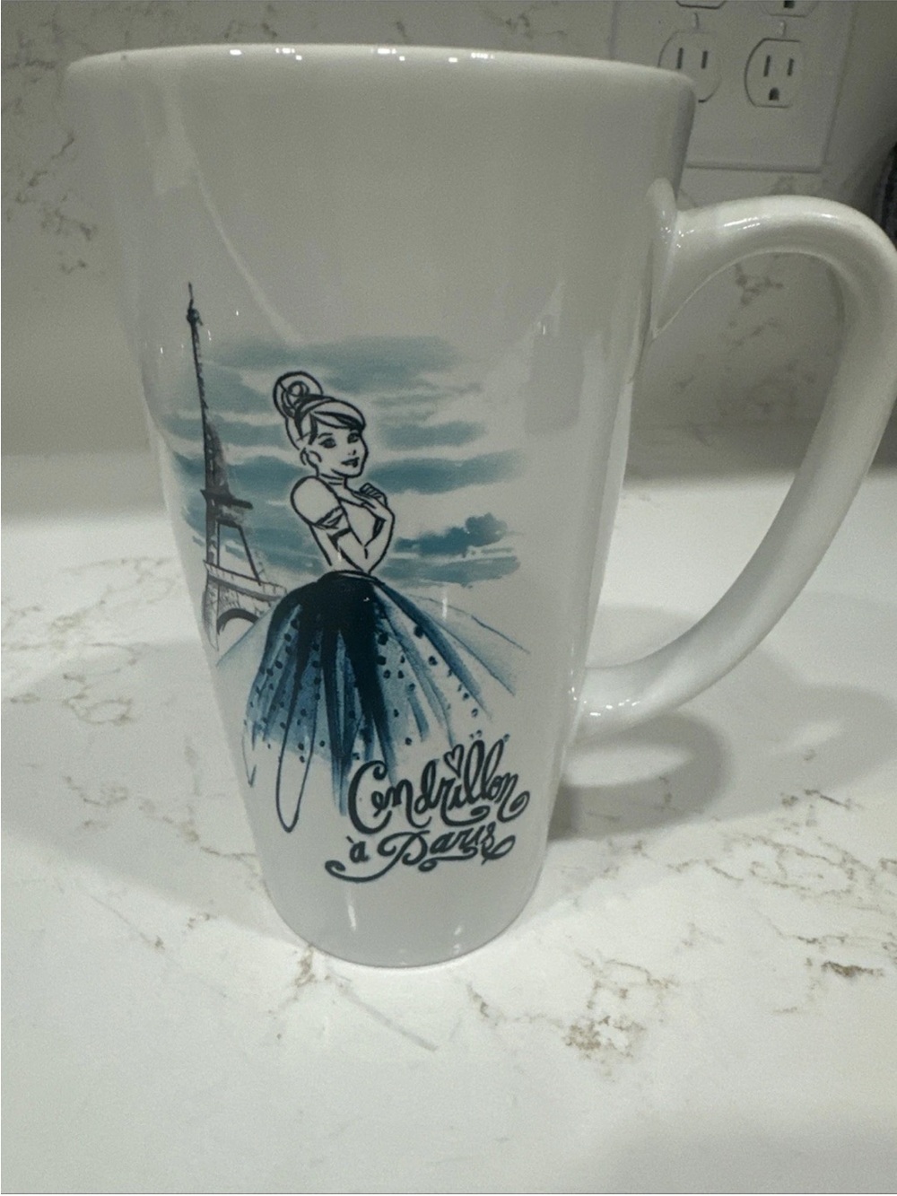 Disney White Ceramic Cinderella Mug with Teal Accents
